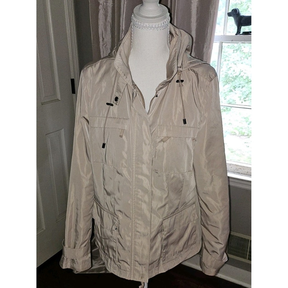 Talbots Ladies Tan Field Jacket Hood Sz 10 Versatile Light Casual Travel *pics